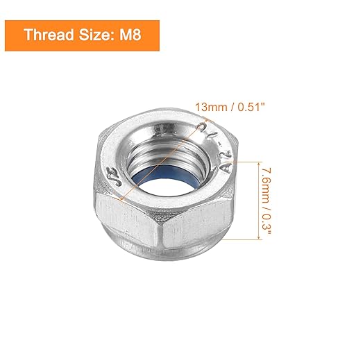 Mano Sinistra Blocco Dadi M8x1,25mm 304 Acciaio Inox Filettatura Esagono Nylon Inserto Blocco Dado per Assemblaggio e Fissaggio Argento 10pz - Honorern