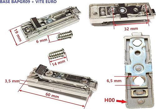 Base Domi a Innesto Rapido. Basetta SALICE Regolabile Mediante 2 Eccentrici. (LONGITUDINALE H00 VITE EURO) - Honorern