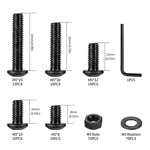 225 Pz Kit di Bulloni e Dadi, M5 Set di Viti a Testa Cilindrica con Esagono Incassato e Dadi e Rondelle, Vite a Testa Esagonale Incassato, Bulloni Viti a Testa Bottone Brugola Kit, Nero - Honorern