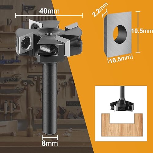 Fresa per Spianare Fresa per Legno Gambo 8mm Fresa CNC Diametro Fresa a Spianare per Legno Diametro di Taglio 40 mm con 4 Inserti Fraiser in Carburo di Tungsteno Fresatrice Verticale Legno - Honorern