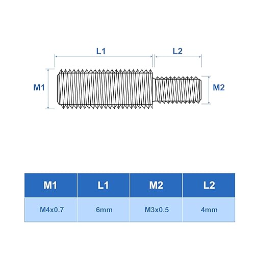 sourcing map Bullone a vite filettata a doppia estremità da M3 x 4 mm a M4 x 6 mm, 8 pezzi in acciaio inossidabile 304, adattatore per riduttore di filettature per mobili e macchinari di fissaggio - Honorern