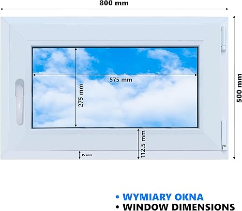 Finestra in PVC antracite-bianco 800x500 mm, DIN destra, ribaltabile e a battente, doppia vetratura, a risparmio energetico – Finestra con certificato CE per cantina e abitazione - Honorern