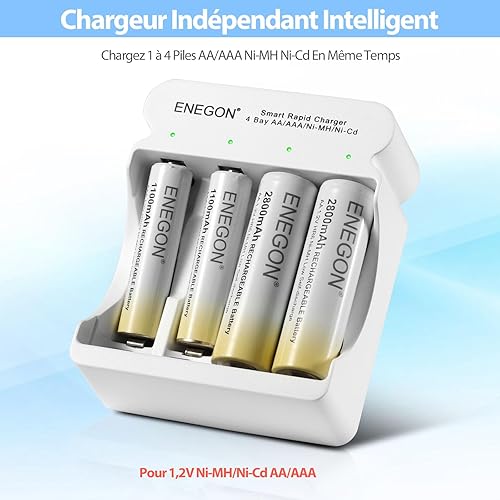 ENEGON 4 Slot Caricabatterie Ultra Veloce Di Batterie Ricaricabili: Appositamente Progettato Per Batterie AA e AAA Con Ingressi Type-C e Micro-USB, Tecnologia Avanzata Di Rilevamento Intelligente. - Honorern