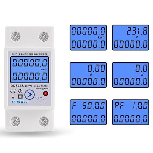 Contatore di energia monofase su guida Din kWh Contatore consumo energetico Wattmetro Tensione Corrente 80A AC 230V Voltmetro Amperometro LCD Reset Zero KWH - Honorern
