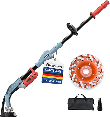 FANZWORK - Smerigliatrice per calcestruzzo, 1010 W, con asta telescopica fino a 1,20 m, con mola diamantata da 125 mm e borsa per il trasporto, regolabile in velocità, ideale per levigare - Honorern
