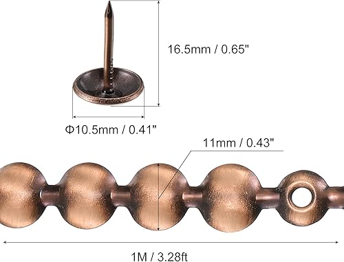 5pz Tappezzeria Chiodi Strisce, 1Metro Lucido Decorativo Chiodo Rifiniture per Divano Testata Sedia Mobili con Tappezzeria Chiodi (11mm Rame) - Honorern