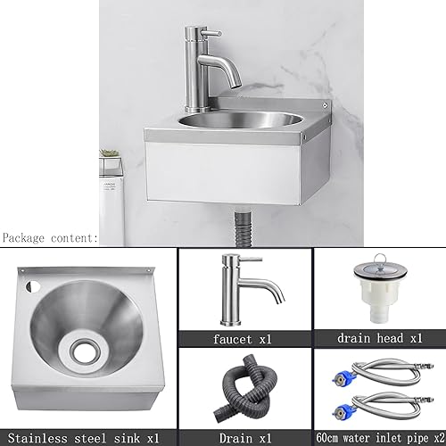 Lavello a Parete 304 Lavello da Cucina Piccolo Lavamani in Acciaio Inossidabile Installazione Facile Lavello per Camper, Lavello Multiuso, per Locali Tecnici Cucine Bar (30x27x13.5cm-B) - Honorern