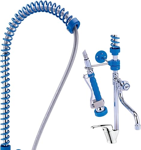 Rubinetto monocomando industriale estensibile spruzzatore blu per lavello cucina ospitalità + soffione flessibile spruzzatore + beccuccio alto - Honorern
