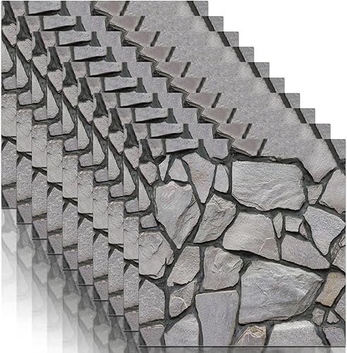 Pannelli da parete 3D, autoadesivi, effetto pietra, 10 pezzi, carta da parati effetto pietra, 3D, autoadesiva, per soggiorno, camera da letto, decorazione da parete, 30 x 30 cm, colore grigio - Honorern