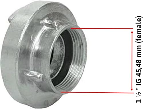 C 52-Storz Frizione 1,5 Pollici IG (45,48 mm) – Attacco Fisso Argento (con Guarnizione in Nitrile per aspirazione e Pressione, per Tubi, contenitori, Tubi in Tessuto e dispositivi Come Pompe) - Honorern