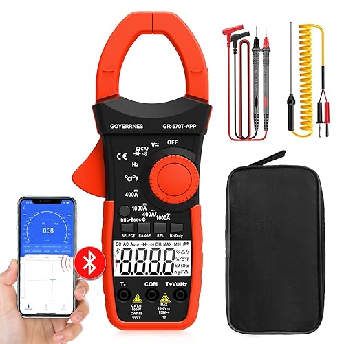 Misuratore a pinza digitale, amperometro AC DC TRMS 4000 conteggi, tester di gamma automatica GR-570T-APP con APP mobile Misura tensione e corrente Resistenza/Capacitanza/Temperatura/Continuità/Diodi - Honorern