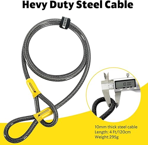 Cavo Antifurto per Biciclette, Cavo di Sicurezza per Monopattino, Cavo Acciaio Doppio Anello per Lucchetti Lucchetto a U o Disco - Honorern