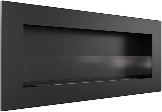 Delta Slim Caminetto a bioetanolo + ciottoli 2 kg | Installazione a parete o ad angolo, con vetrificazione l Biocontenitore 0,4 l, certificato TÜV | Acciaio, 40 x 90 cm, nero - Honorern