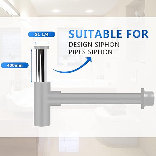 OPERMAXER Tubo sommergibile in ottone, lunghezza extra 400 mm, per sifone universale, prolunga tubo 1 1/4' x 32 mm, tubo di regolazione con guarnizioni, cromato - Honorern