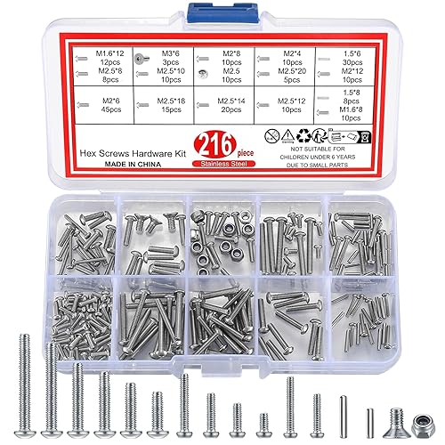 216 Pz Viti a Testa Bombata Esagonale e Dadi Kit, Set di Viti a Esagono Incassato Bulloni a Testa Esagonale Assortimento Kit, Viti e Dadi a Testa Bombata Esagonale, Vite Testa Bottone Brugola - Honorern
