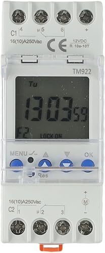 M922 Timer digitale programmabile, 2 canali 24 ore orologio con doppio relè DIN montato grande display LCD per miglioramento domestico 85-265VAC (TM922-K 85-265V) - Honorern