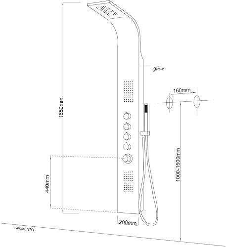 Colonna Doccia 004 Termostatica Acciaio Inox 4 Funzioni Getto A Cascata 2 Bocchette Idro Lombari L20xP44xH165 - Honorern