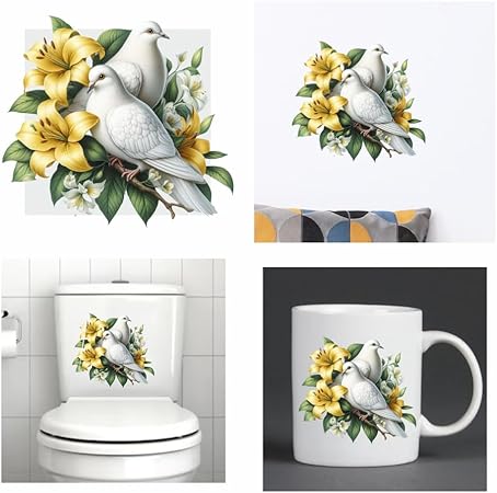 6 adesivi a forma di uccello su un ramo per decorazione da parete, segni di copertura, tazze e tazze, paraurti auto, doccia e piastrelle, WC, computer portatile e altro, resistenti, impermeabili, 0% - Honorern