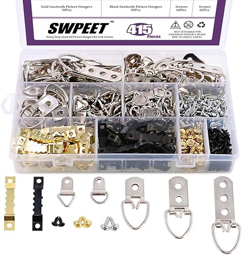 160 pz assortiti kit immagine ganci con viti, immagine ganci assortimento kit per appendere quadri soluzioni con contenitore trasparente – 7 modelli - Honorern