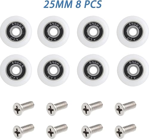 Set di 8 Rulli per Doccia, 27mm Ruote e Cuscinetti Box Doccia, Rotelle con Vite, Ricambi per Porte Scorrevoli - Honorern