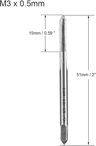M3 x 0.5 Filetto Fresatura Maschiatura, 2pz Metrico Macchina Maschi H2 Alta Velocità Acciaio non Rivestito Dritto Scanalatura - Honorern