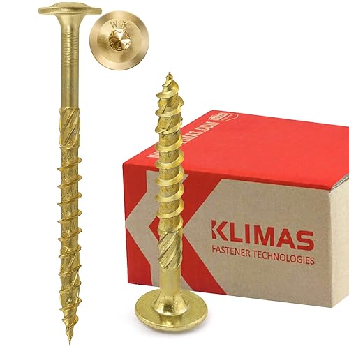 KLIMAS - Viti per legno Torx, set di viti a testa piatta, viti TX, per costruzione tetti, 10 x 160 mm, 25 pezzi, colore: giallo - Honorern