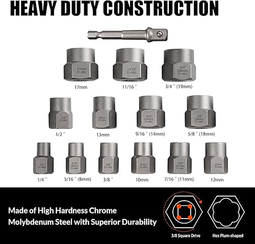 Coobeast Set di estrattori per bulloni resistenti, kit di 13 pezzi con adattatore da 3/8 di pollice, rimozione dei dadi per capocorda spogliati, set di rimozione facile per dadi arrugginiti, - Honorern