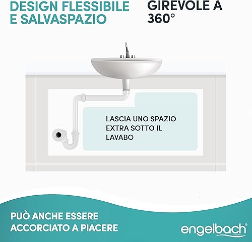 Sifone lavabo bagno salvaspazio - 1 1/4' x 32mm - Regolabile e a prova di odori - Made in Germany - Honorern