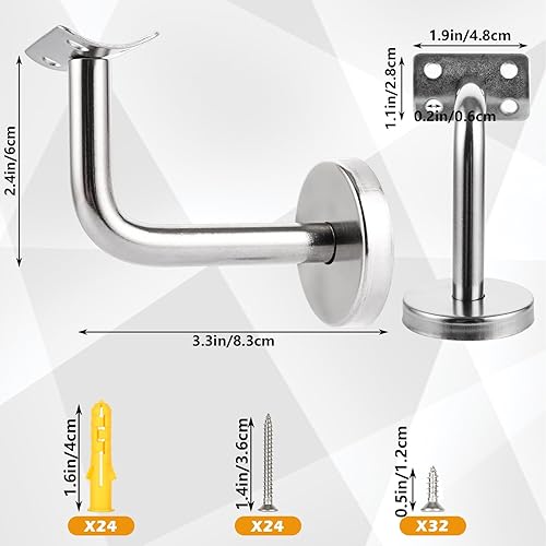 8 supporti per corrimano, corrimano, in acciaio inox 304, per pareti interne, ringhiere per scale, corridoio, ringhiera in legno - Honorern