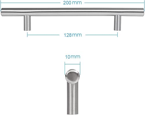 8 pz T- Bar bastone da cucina porta maniglie con viti (200 mm), in acciaio inossidabile, maniglia per mobili da cucina, spaziatura dei fori da 128 mm, per porta dell'armadio, maniglie della porta - Honorern