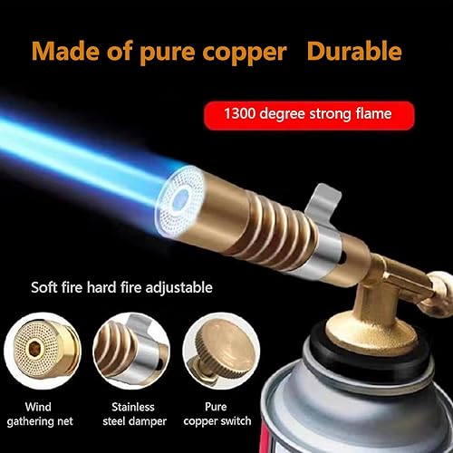 Pistola A Fiamma In Rame, Torcia A Fiamma Regolabile, Pistola A Fiamma Portatile, Torcia da Cucina A Gas Butano Turbo, per La Casa E All'Aperto per Barbecue, Cottura Saldatura, Dissaldatura - Honorern