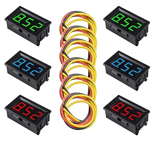 6 Pezzi 0.36 inch LED Voltmetro Amperometro, Multimetro Digitale Display Tensione Corrente Tester, DC 0-30V Rilevatore Tensione Corrente Misuratore, Pannello Amp Volt Gauge - Honorern