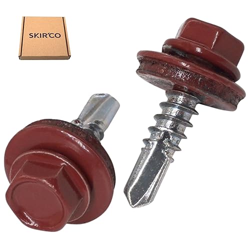 SKIR'CO (50 pezzi) Viti per tetti, testa esagonale, viti autoperforanti verniciate 4,8 x 19 mm con rondelle EPDM (rosso ossido RAL 3009) - Honorern