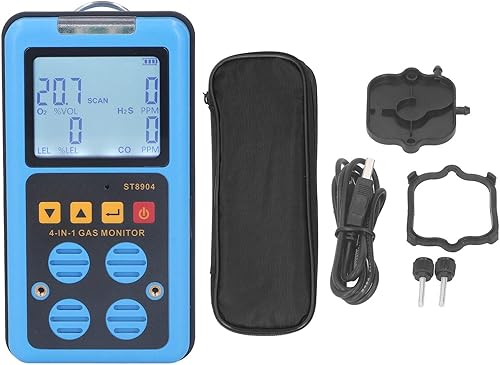 Rilevatore Gas 4 in 1 Portatile, Monitor Multigas CO H2S O2 CH4, Alta Sensibilità con Display Retroilluminato, Allarme Sonoro/Vibrazione/Luce, Ricaricabile USB per Industria e Laboratorio - Honorern
