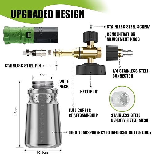DANCINGBOAR Lancia Schiuma Neve 1L per Idropulitrici a Pressione, Connessione Rapida 1/4', Dispenser di Sapone Regolabile per Lavaggio e Pulizia - Honorern