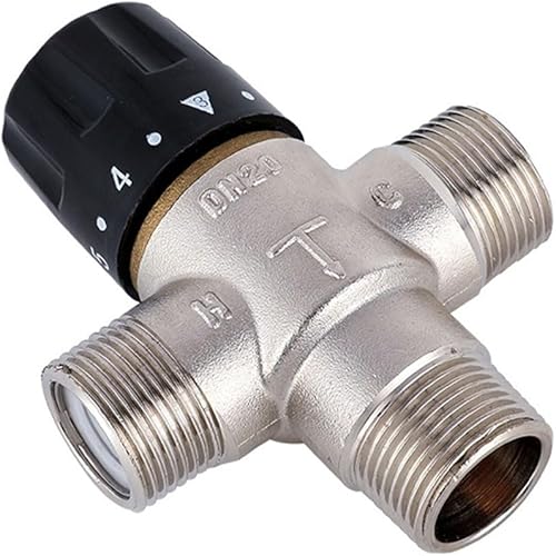 Lioaeust Valvola miscelatrice termostatica DN20 per riscaldamento solare da 3/4 di pollice, Termostatica, Rame, Argento + Nero - Honorern