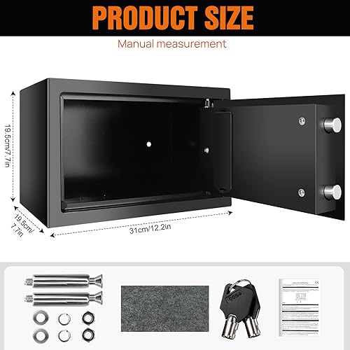 Cassaforte Hotel da 4,6L, Cassetta di Sicurezza Elettronica Digitale con PIN e 2 Chiavi, Cassaforte da Armadio Protezione di Denaro, Gioielli, Passaporti, 20x17x17cm, Grigio - Honorern
