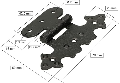 KOTARBAU® Set di 4 cerniere decorative per armadi, asimmetriche, stile retrò, colore nero anticato - Honorern