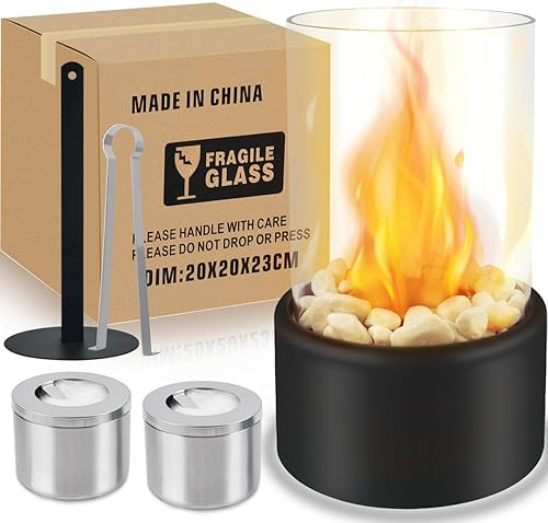 Camino da tavolo, fuoco da tavolo con pietre decorative e 2 camere di combustione (serbatoi) per una combustione infinita, camino a etanolo biologico, durata della combustione, camino a - Honorern
