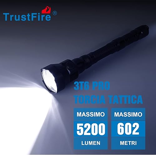 Torcia Da Caccia 5200 Lumen, TrustFire 3T6PRO Torcia LED Potente Professionale, Tattica Militare Torcia Elettrica, Ricaricabile USB, per Caccia Soccorso Emergenza Campeggio Trekking - Honorern