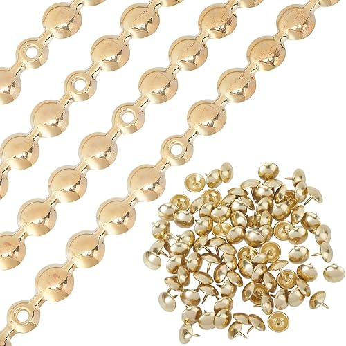 5m Strisce di Puntine per Tappezzeria 10.5mm Metallo Ferro Testa Rotonda Finiture Lucide Decorative per Chiodini con 90 Pezzi Chiodini per Tappezzeria Puntine Allentanti per Divani Sedie - Honorern