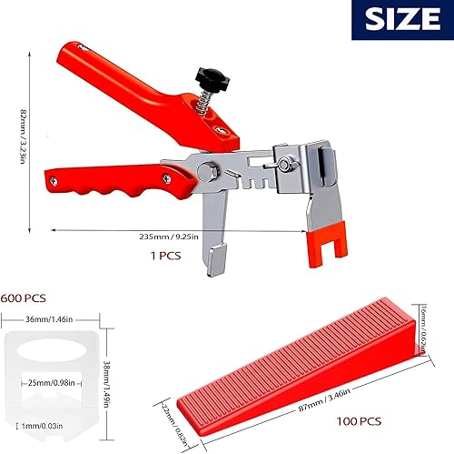 701 PCS Sistema di livellamento piastrelle con, 600 distanziatori da 2 mm, 100 cunei riutilizzabili e 1 pinza per piastrelle - Facile e veloce posa pavimenti e pareti - Honorern