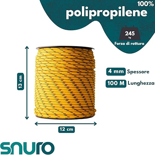 Corda in polipropilene (4 mm, 100 m) – Corda in PP intrecciata – Paracord resistente e leggera per esterni, sopravvivenza e giardino, disponibile in diversi spessori e resistenze - Honorern