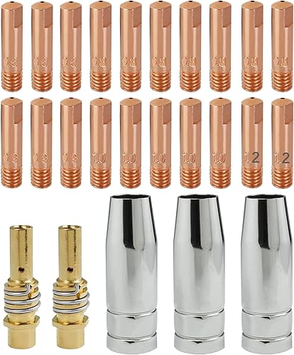 RYXZEN 25 Pezzi Parti Usurate Accessori per Saldatrice a Gas di Protezione per Saldatura AK15 MB15, 20 Ugelli per Poveri M6 0,6mm 0,8mm 0,9mm 1,0mm 1,2mm 3 Ugelli per Gas 2 Portaugelli con Molle Fisse - Honorern
