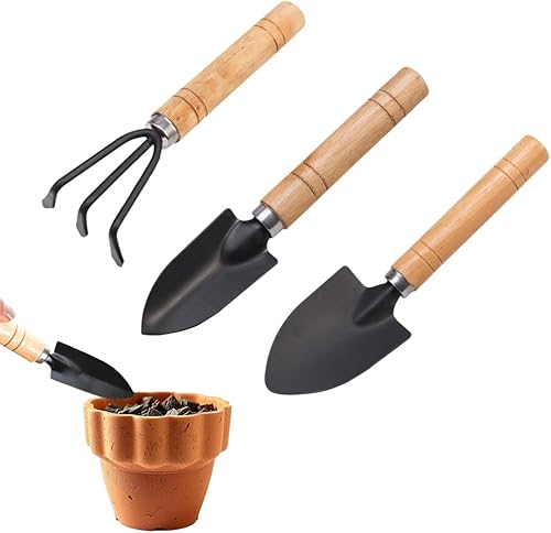 3 Pezzi mini Giardino Pala Spade in Legno e Ferro - mini Attrezzi Giardinaggio, Mini Attrezzi da Giardino Giardinaggio Attrezzi,Attrezzi per Giardino per Utensili da Giardino come piante Trapianto - Honorern