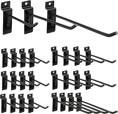 24 ganci resistenti per pannelli forati, 10 cm, 15 cm, 20 cm, staffe per mensole in acciaio, ganci per pannelli forati, per garage, negozi, negozi e negozi (nero, 3 dimensioni) - Honorern