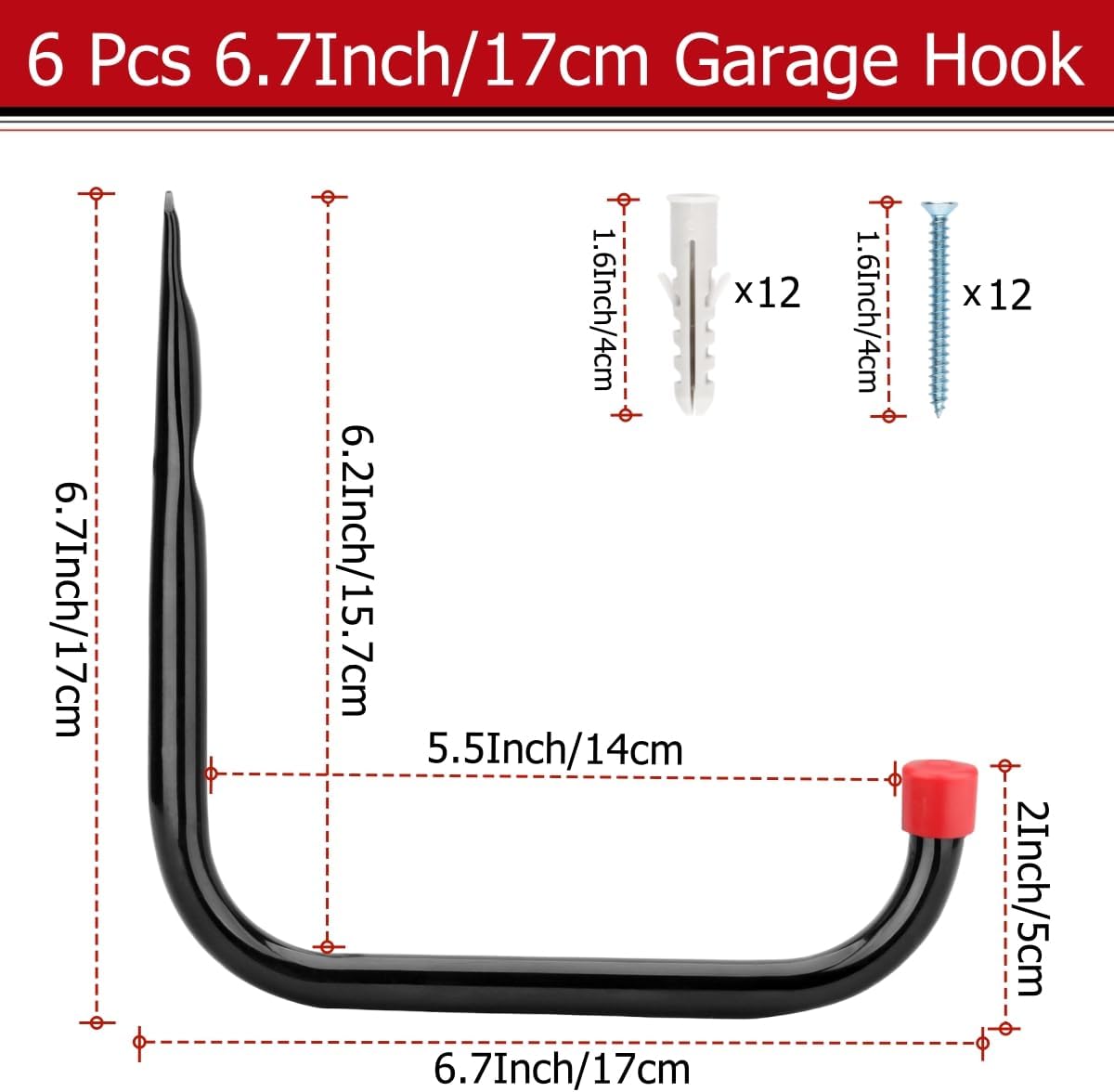 16 ganci resistenti per garage, 17 cm, ganci a J per appendere scale, attrezzi da giardino, tubi, biciclette, legno, attrezzature sportive, tosaerba, giocattoli e articoli sfusi - Honorern