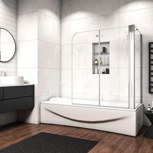 Sopravasca Angolare 120x70 cm Alta 140cm Vetro Temperato Trasparente Anticalcare 6 mm Parete Fissa Barra Stabilizzatrice - Honorern