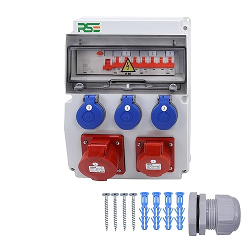 Distributore di corrente da parete completo cablato, 32 A, 16 A, 230 V, con contatore CEE IP65, 9. 1 x 32a 1 x 16a 3 x 230 con LS+FI - Honorern