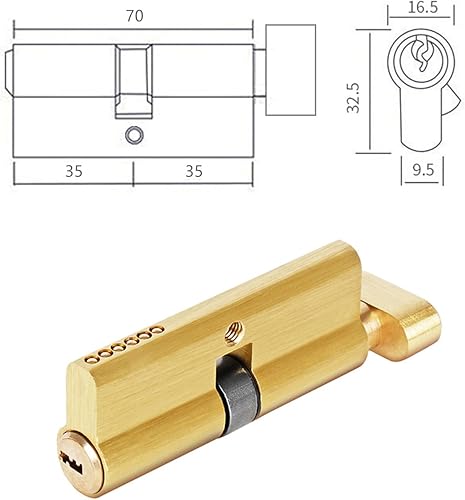 Cilindro di chiusura con pomello, 35/35, cilindro di chiusura massiccio con 3 chiavi, cilindro di chiusura in ottone, chiave reversibile, accessorio di ricambio (lunghezza: 70 mm) - Honorern
